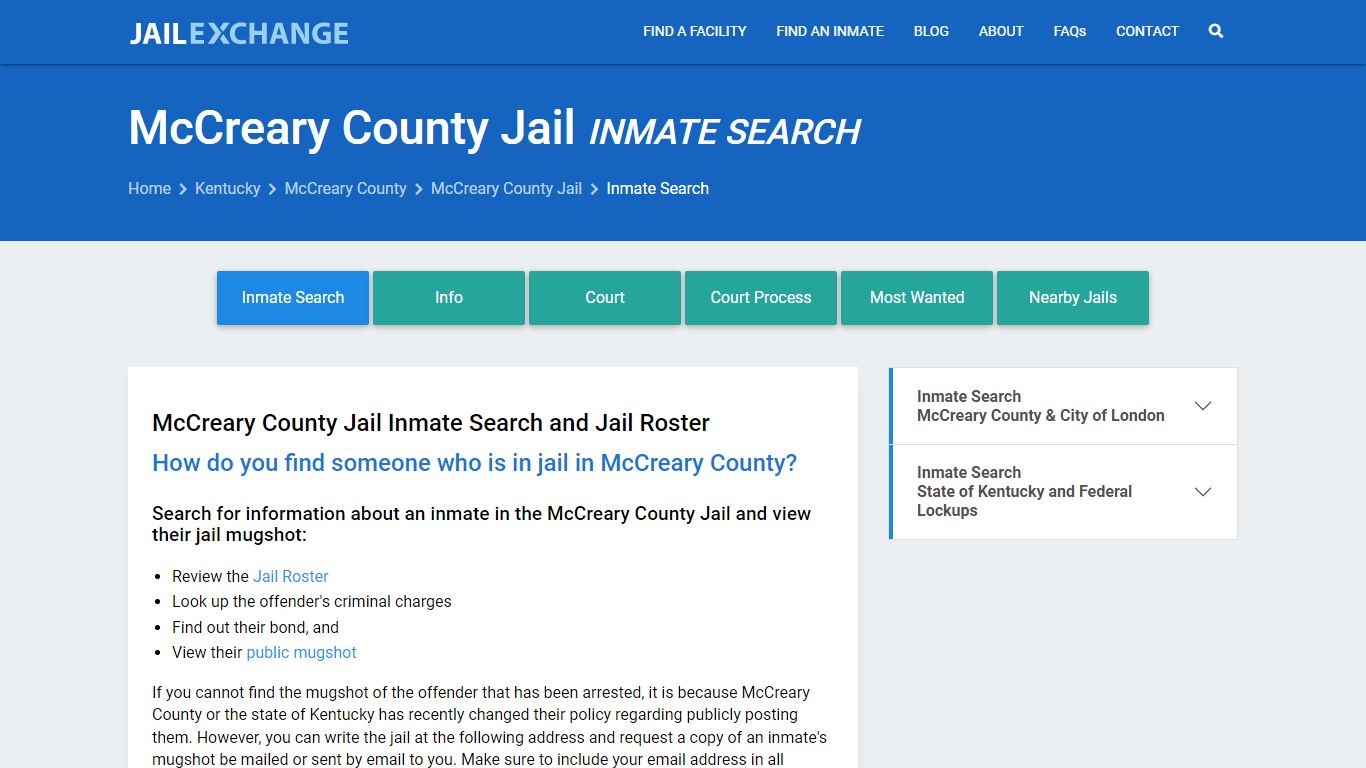 Inmate Search: Roster & Mugshots - McCreary County Jail, KY